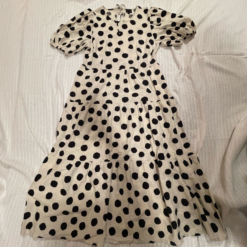 Who What Wear Maxi Cream and Black Polka Dot Dress